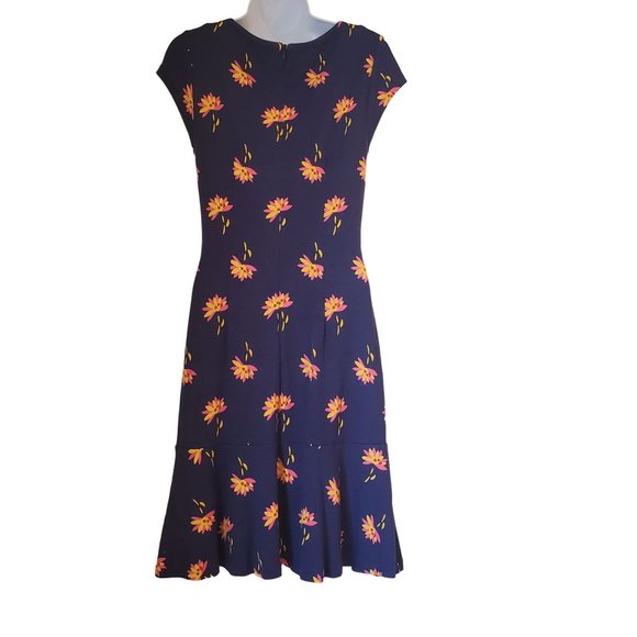 Boden Navy and Orange Floral Midi Dress - Picture 3 of 8